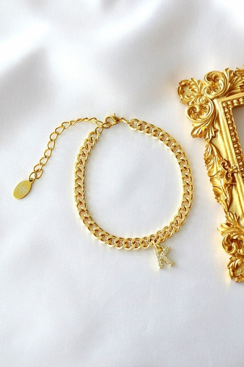 Pulseira Cubana Grossa com Inicial Personalizada Banhada a Ouro 24 Quilates