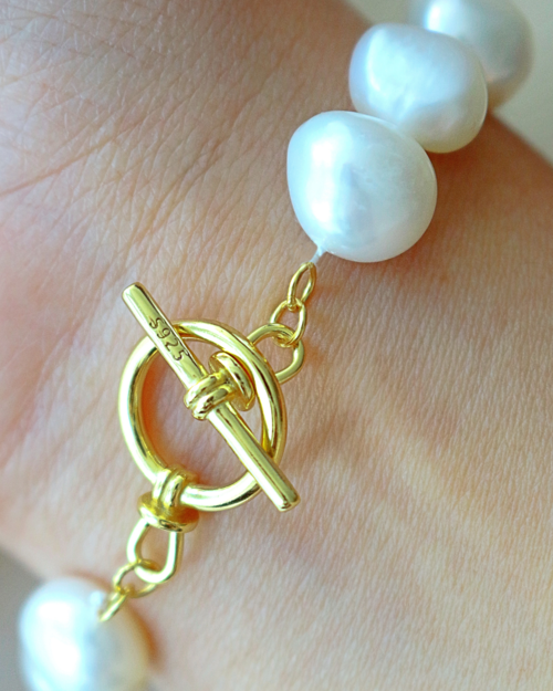 Pulseira de Pérolas Barrocas Genuínas de Água Doce e Prata Esterlina 925