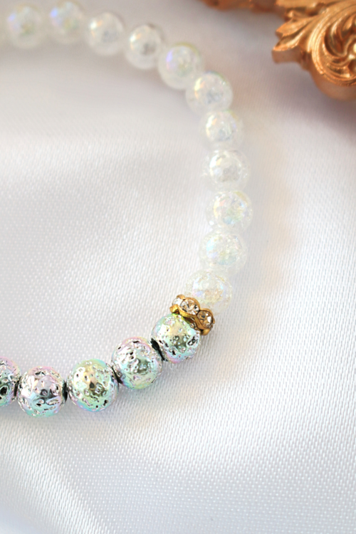 Pulseira Difusora de Aromas – Pulseira Elástica de Pedra de Lava Cromada