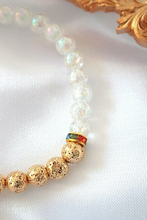 Pulseira Difusora de Aromas – Pulseira Elástica de Pedra de Lava Dourada