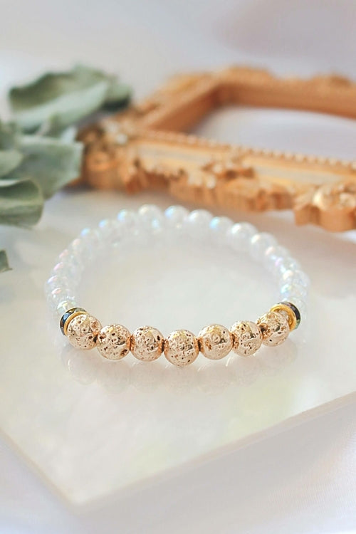 Pulseira Difusora de Aromas – Pulseira Elástica de Pedra de Lava Dourada