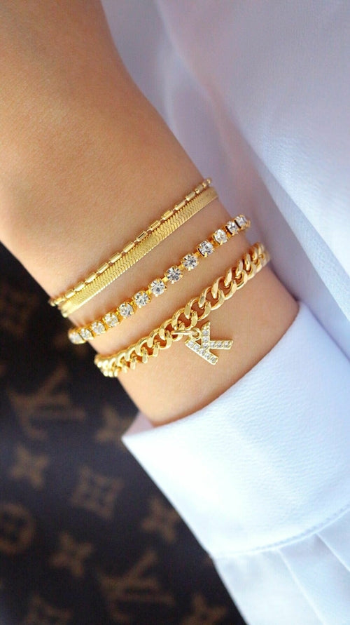 Pulseira Cubana Grossa com Inicial Personalizada Banhada a Ouro 24 Quilates