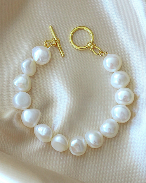 Pulseira de Pérolas Barrocas Genuínas de Água Doce e Prata Esterlina 925