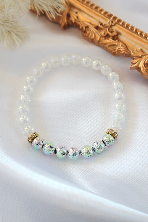 Pulseira Difusora de Aromas – Pulseira Elástica de Pedra de Lava Cromada