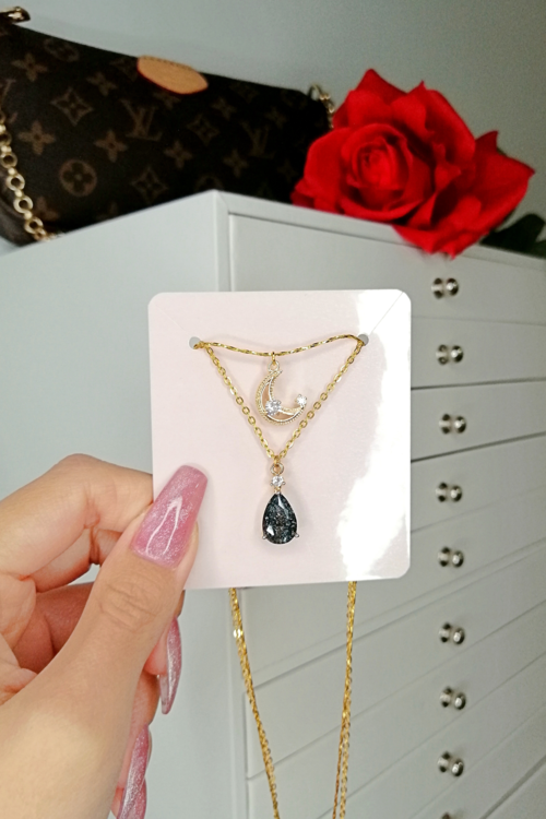 Colar em Camadas com Lua Banhado a Ouro 18 Quilates