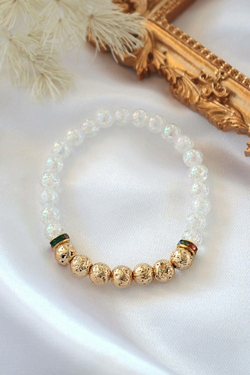 Pulseira Difusora de Aromas – Pulseira Elástica de Pedra de Lava Dourada