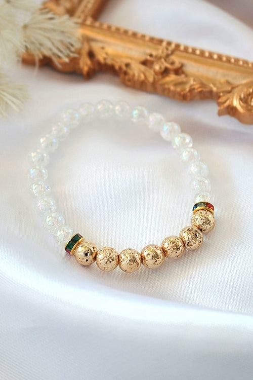 Pulseira Difusora de Aromas – Pulseira Elástica de Pedra de Lava Dourada